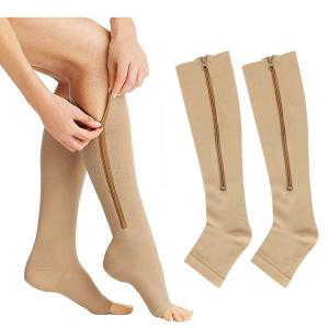 High Leg Support Knee Slimming Stocking Open Toe Unisex Medical Zip Up Compression Socks